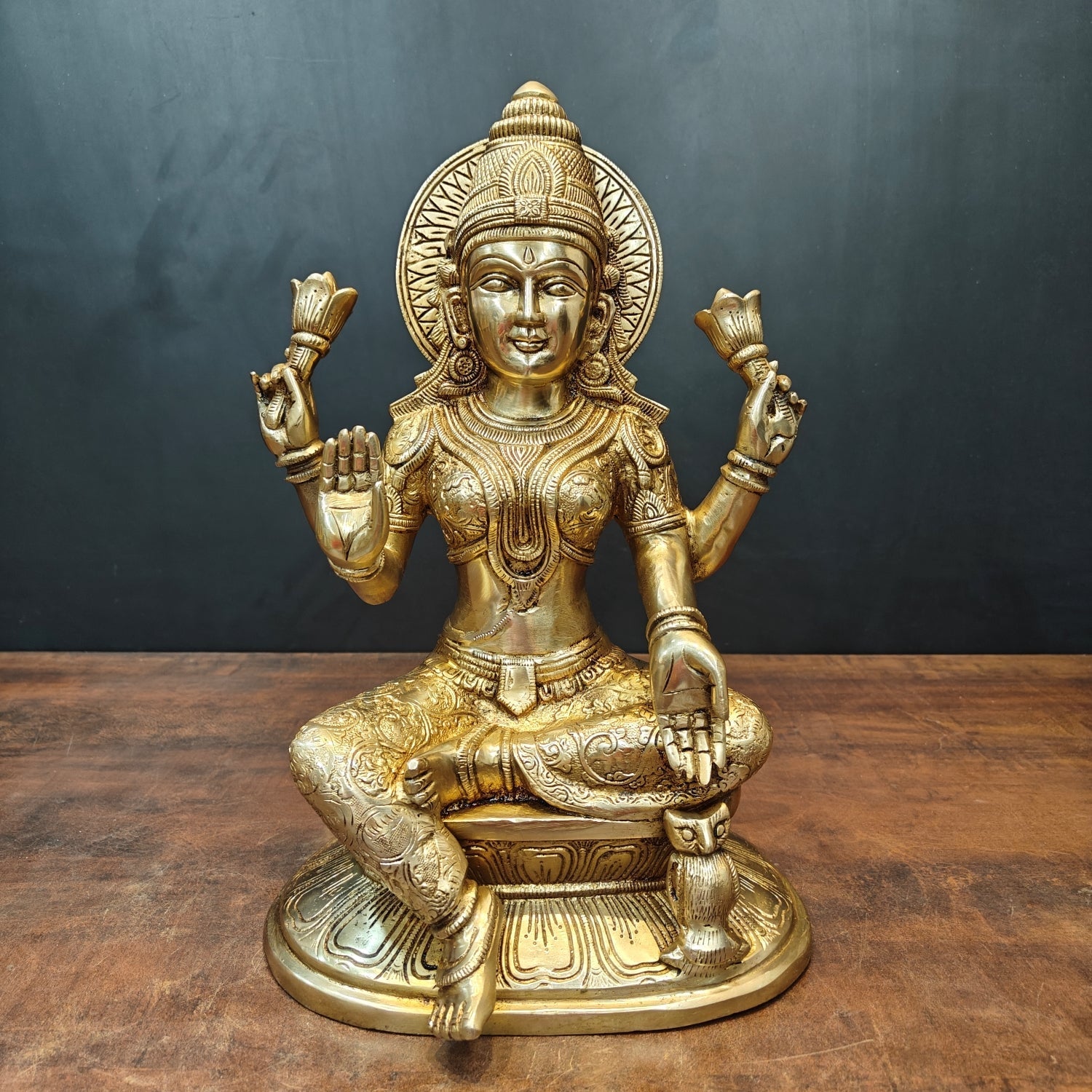 Brass Goddess Lakshmi Statue For Home Decor 15 Inches - Eco-friendly - Sama Homes