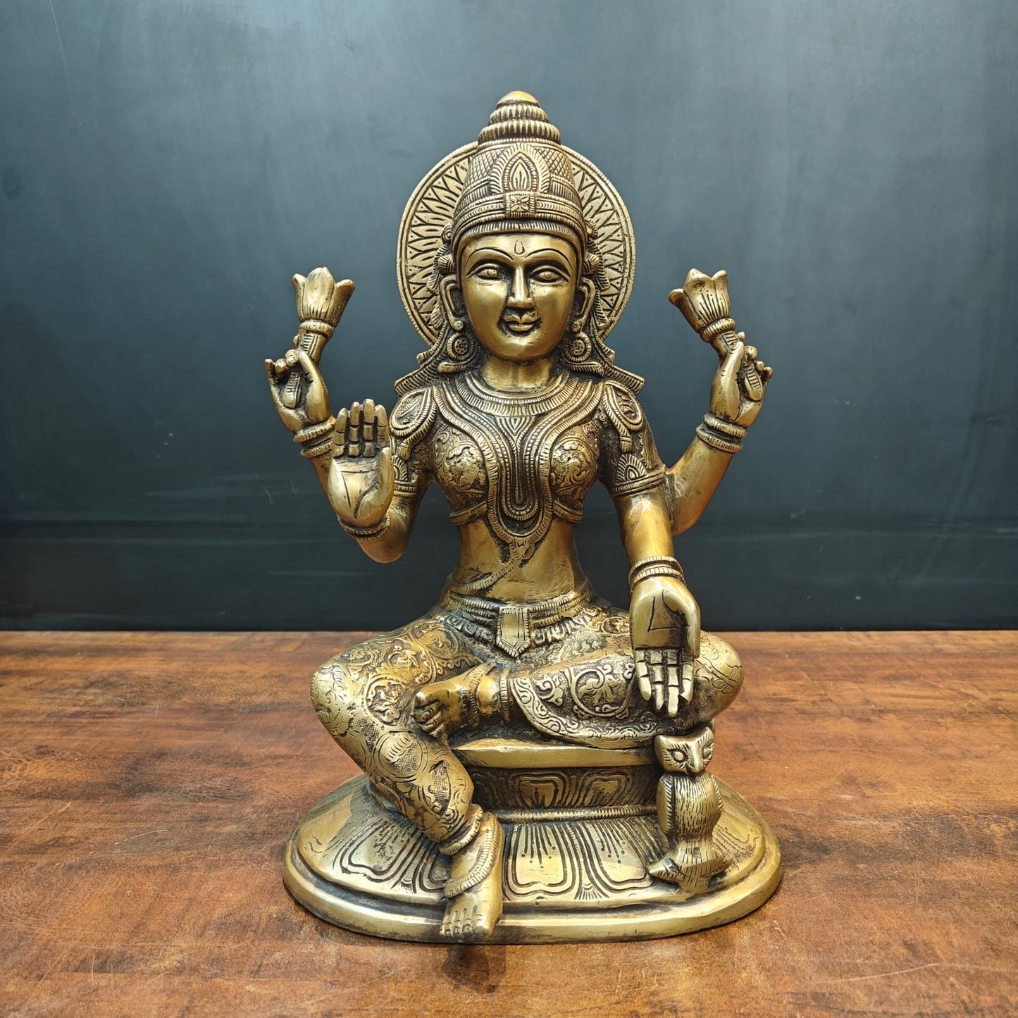 Brass Goddess Lakshmi Statue For Home Decor Antique Finish 15 Inch