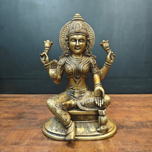 Brass Goddess Lakshmi Statue For Home Decor Antique Finish 15 Inch