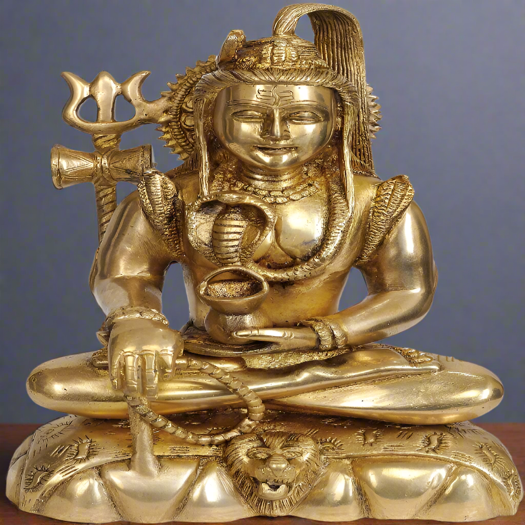 Brass Handmade Hindu Deity Lord Shiva Idol Shankar Murti 9 Inch - Eco-friendly - Sama Homes