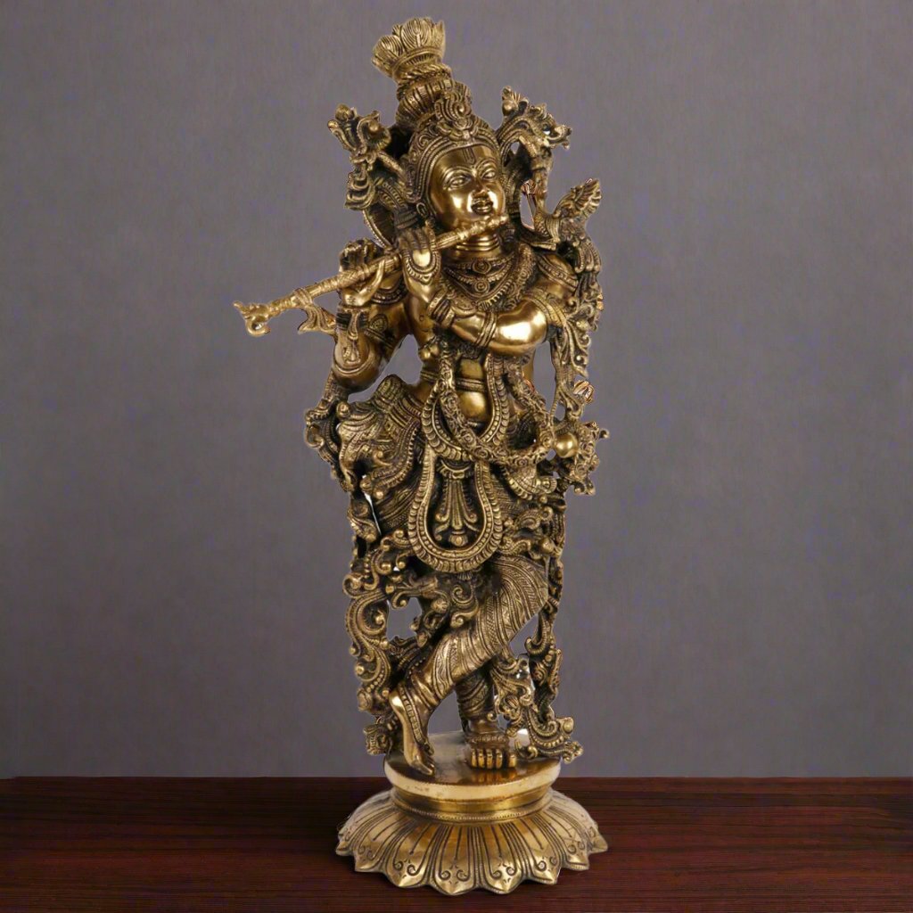 Brass Handmade Lord Krishna Statue For Home Office Decor Showpiece 2 Feet