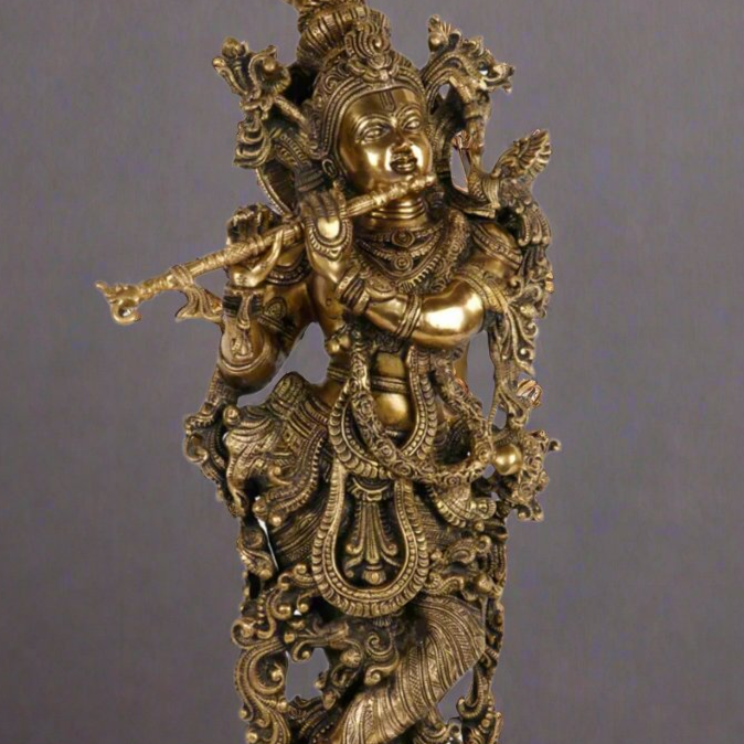 Brass Handmade Lord Krishna Statue For Home Office Decor Showpiece 2 Feet