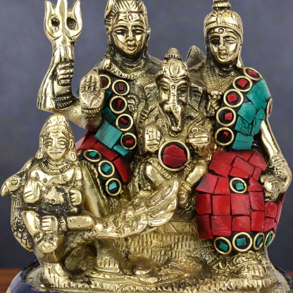 Brass Handmade Lord Shiva Parivar Idol With Stone Work 5 Inch by vendor-unknown - Hindu Gods (View 2)