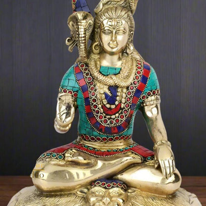 Brass Handmade Lord Shiva Statue Stone Work 1 Feet by vendor-unknown - Hindu Gods (View 2)