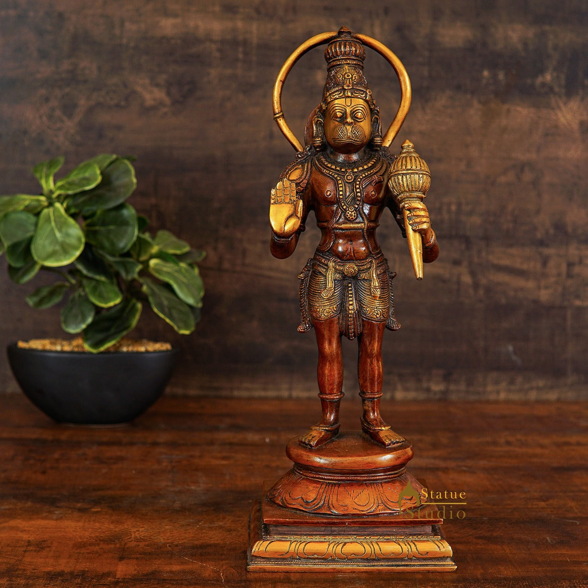 Brass Hanuman Idol Orange Patina Finish For Home Decor 14 Inch - Eco-friendly - Sama Homes