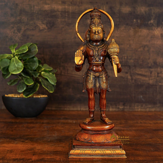 Brass Hanuman Idol Orange Patina Finish For Home Decor 14 Inch