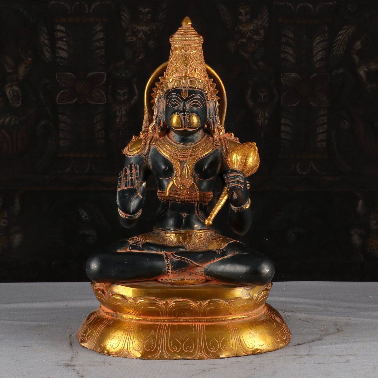 Brass Hanuman Statue Antique Patina Finish 16 Inch