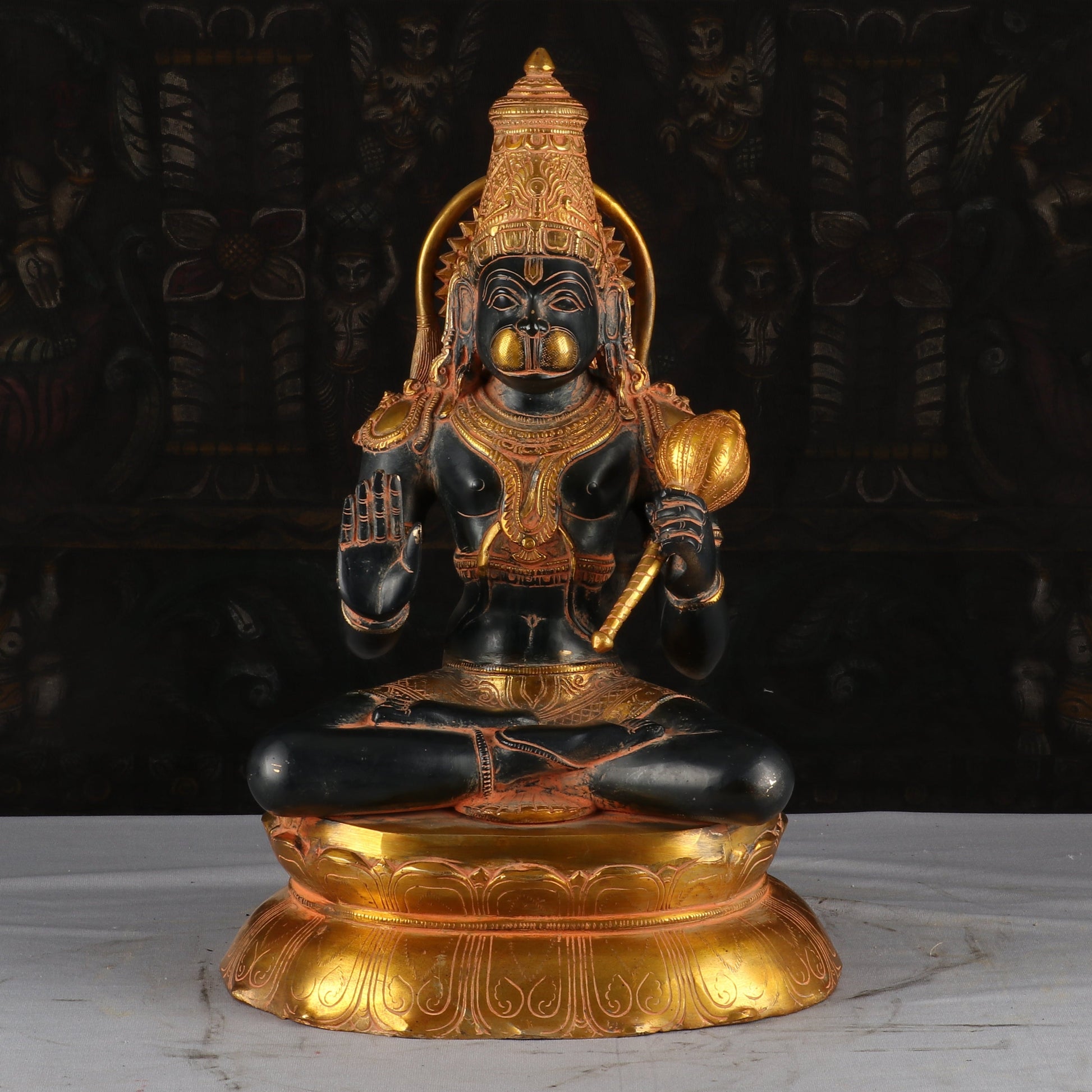 Brass Hanuman Statue Antique Patina Finish 16 Inch - Eco-friendly - Sama Homes