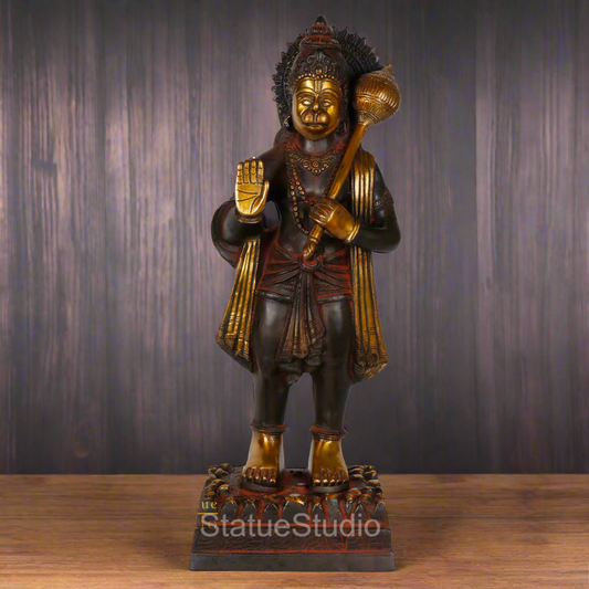 Brass Hanuman Statue Fine Work Antique Finish For Home Decor 16"