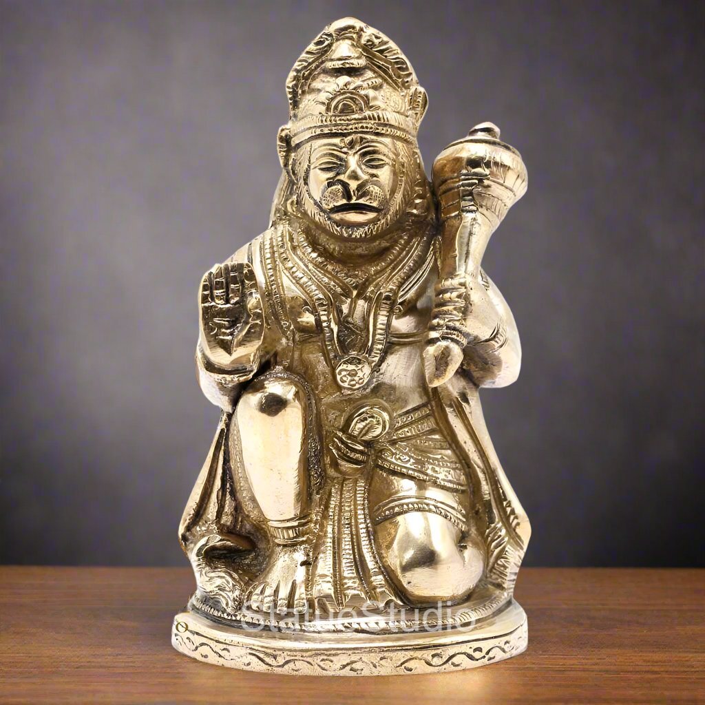 Brass Hanuman Statue For Home Decor Showpiece 6"