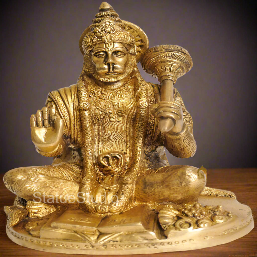 Brass Hanuman Statue In Blessing Mudra For Home Decor 7"