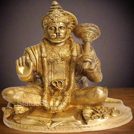 Brass Hanuman Statue In Blessing Mudra For Home Decor 7"