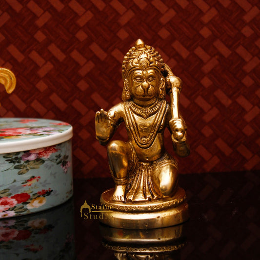 Brass Hindu Deity Lord Hanuman Idol For Puja Home Decor Gift Statue 4.5 Inch