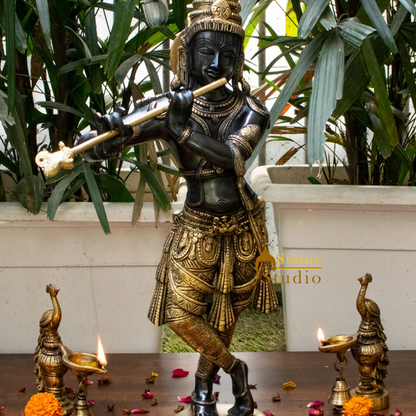 Brass Hindu God Krishna Idol Statue Decor 2 Feet by vendor-unknown - Hindu Gods (View 4)