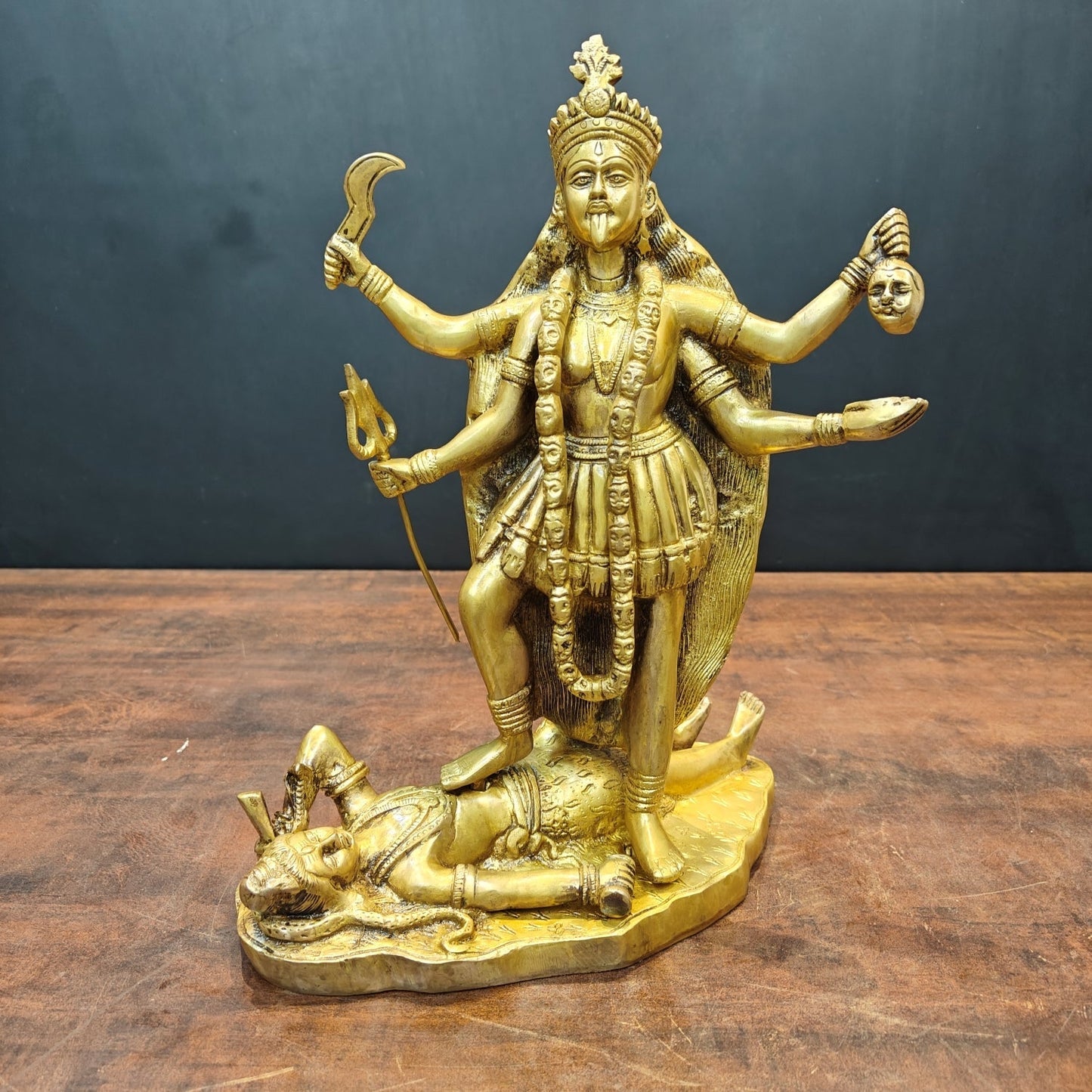 Brass Hindu Goddess Kali Mata Idol Kalka Maa Golden Finish 14 Inches