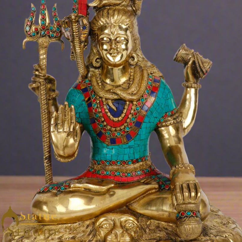 Brass Hindu Mahayogi Lord Shiva Statue Fine Temple Home Décor Inlay Idol 15" - Image 2
