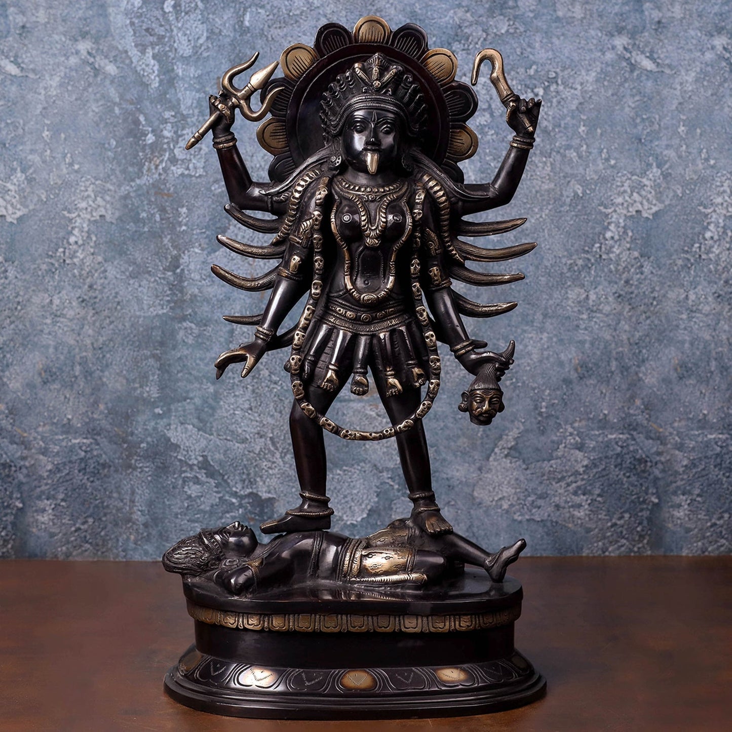 Brass Kali Mata Idol Black Patina Finish For Home Decor 1.5 Feet