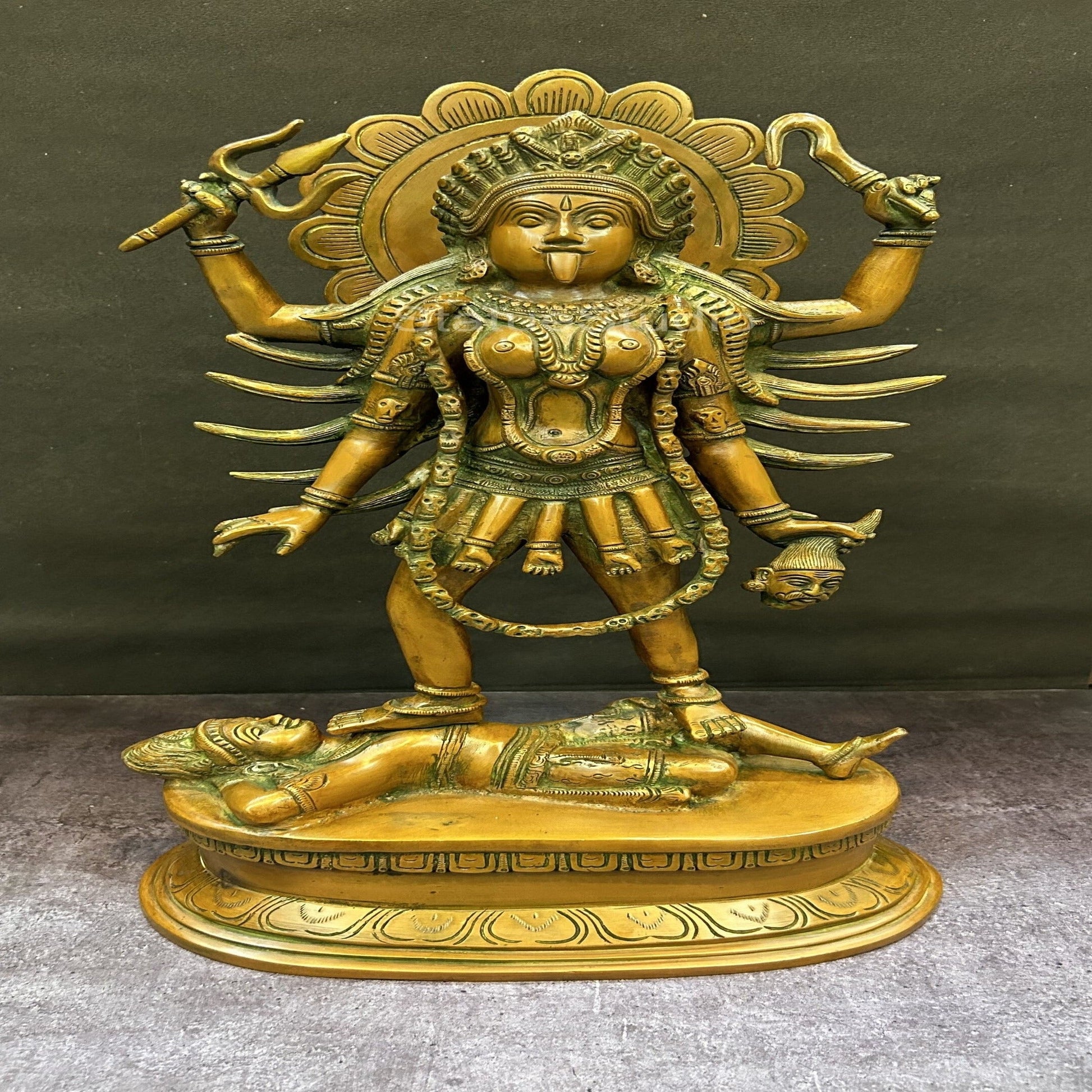 Brass Kali Mata Idol With 4 Arms Copper Patina Finish For Home Decor 18" - Eco-friendly - Sama Homes