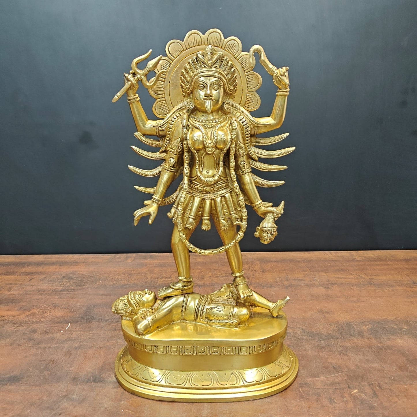 Brass Kali Mata Idol With Four Arms Golden Finish 1.5 Feet