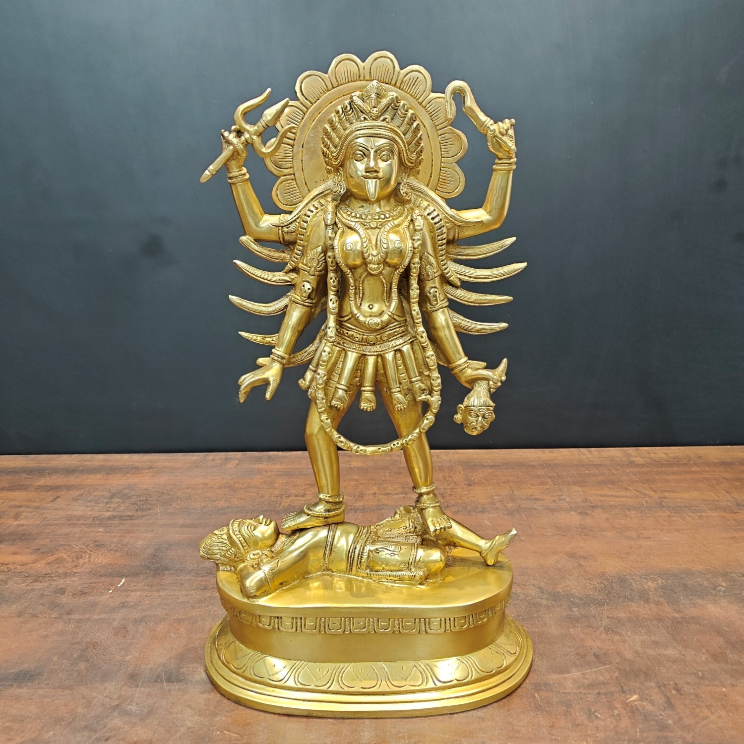 Brass Kali Mata Idol With Four Arms Golden Finish 1.5 Feet - Eco-friendly - Sama Homes