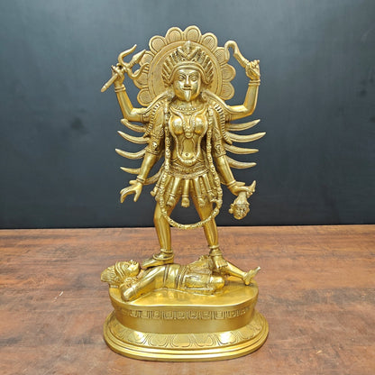 Brass Kali Mata Idol With Four Arms Golden Finish 1.5 Feet by vendor-unknown - Hindu Gods