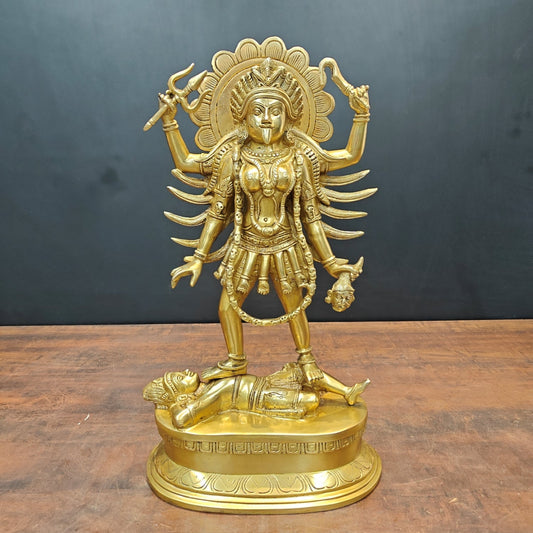 Brass Kali Mata Idol With Four Arms Golden Finish 1.5 Feet