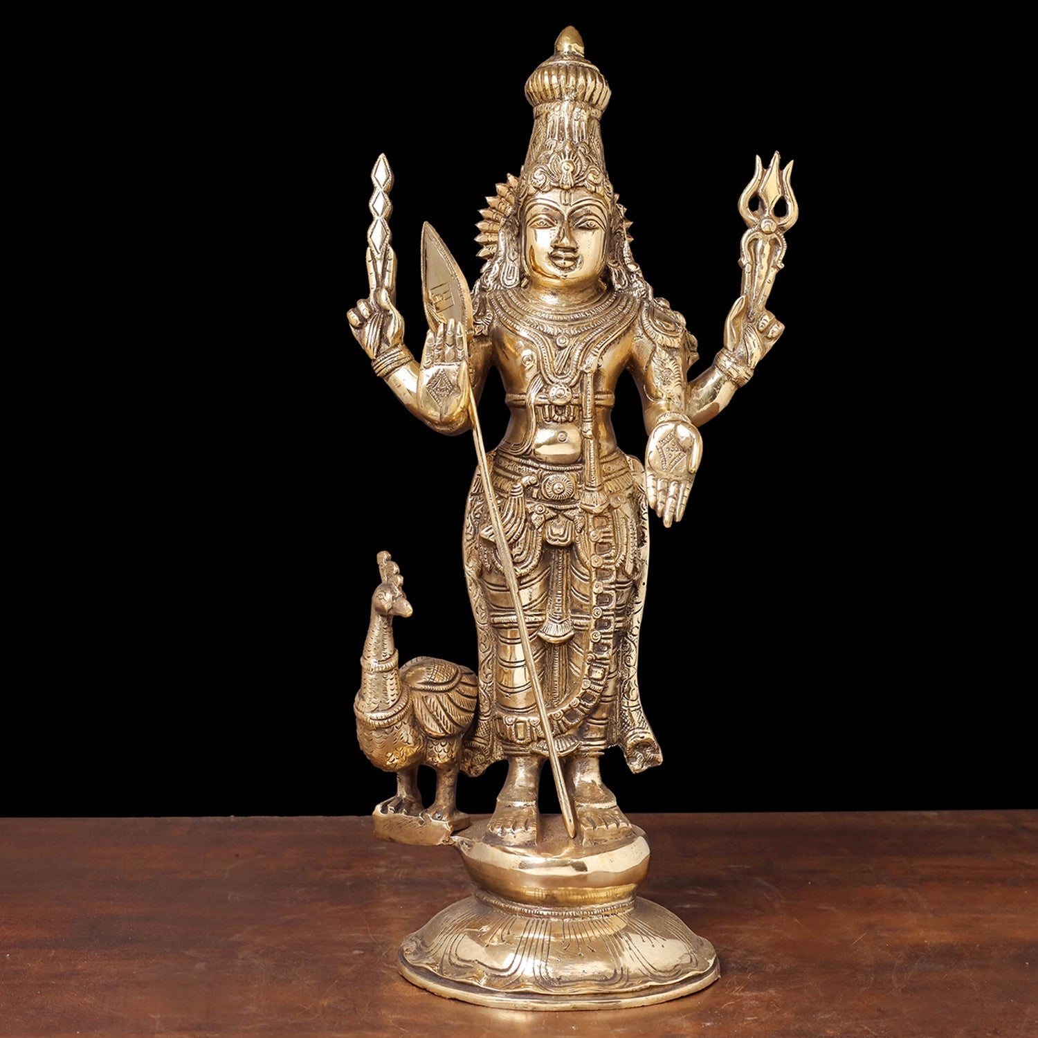Brass Kartikeya Murugan Swamy Idol With Peacock 20 Inches - Eco-friendly - Sama Homes