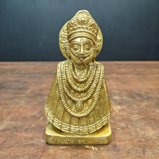 Brass Khatu Shyam Baba Statue Golden Finish For Home Temple Decor 6 Inch