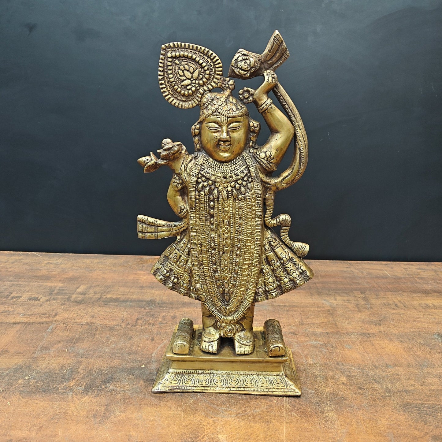 Brass Krishna As Shrinath ji Idol Antique Finish 1.5 Feet