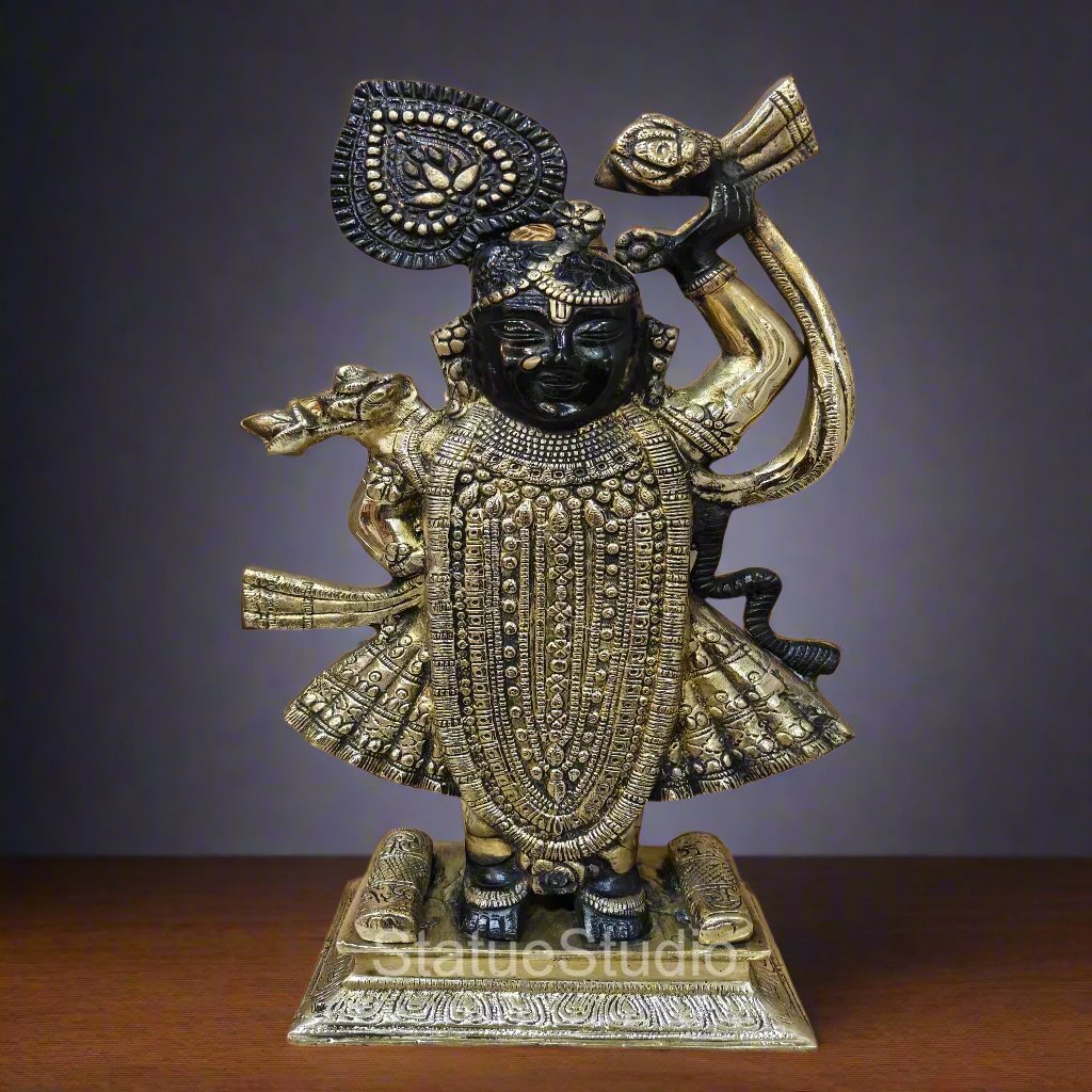 Brass Krishna As Shrinath ji Statue Black Gold Finish For Home Decor 1.5 Feet - Eco-friendly - Sama Homes