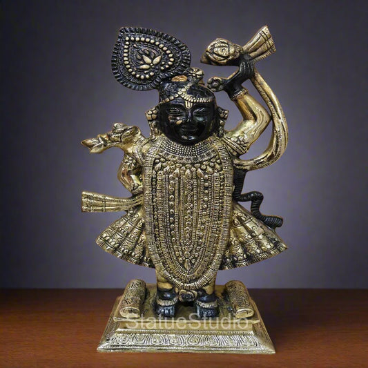 Brass Krishna As Shrinath ji Statue Black Gold Finish For Home Decor 1.5 Feet