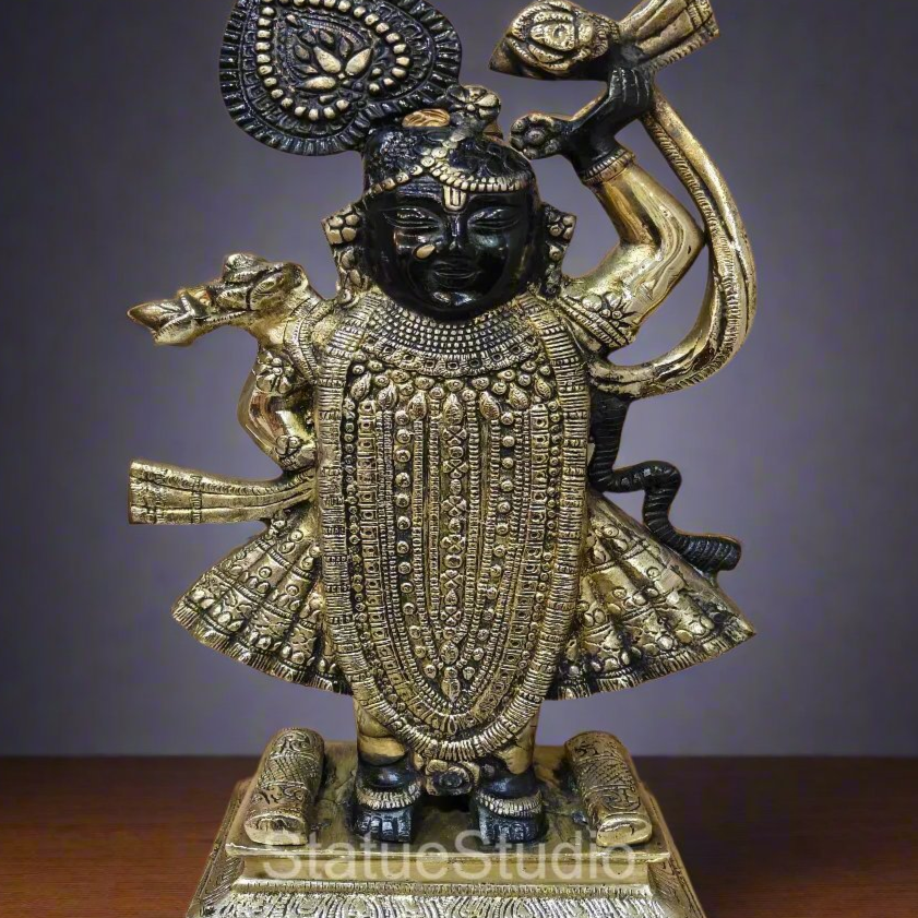 Brass Krishna As Shrinath ji Statue Black Gold Finish For Home Decor 1.5 Feet - Image 2
