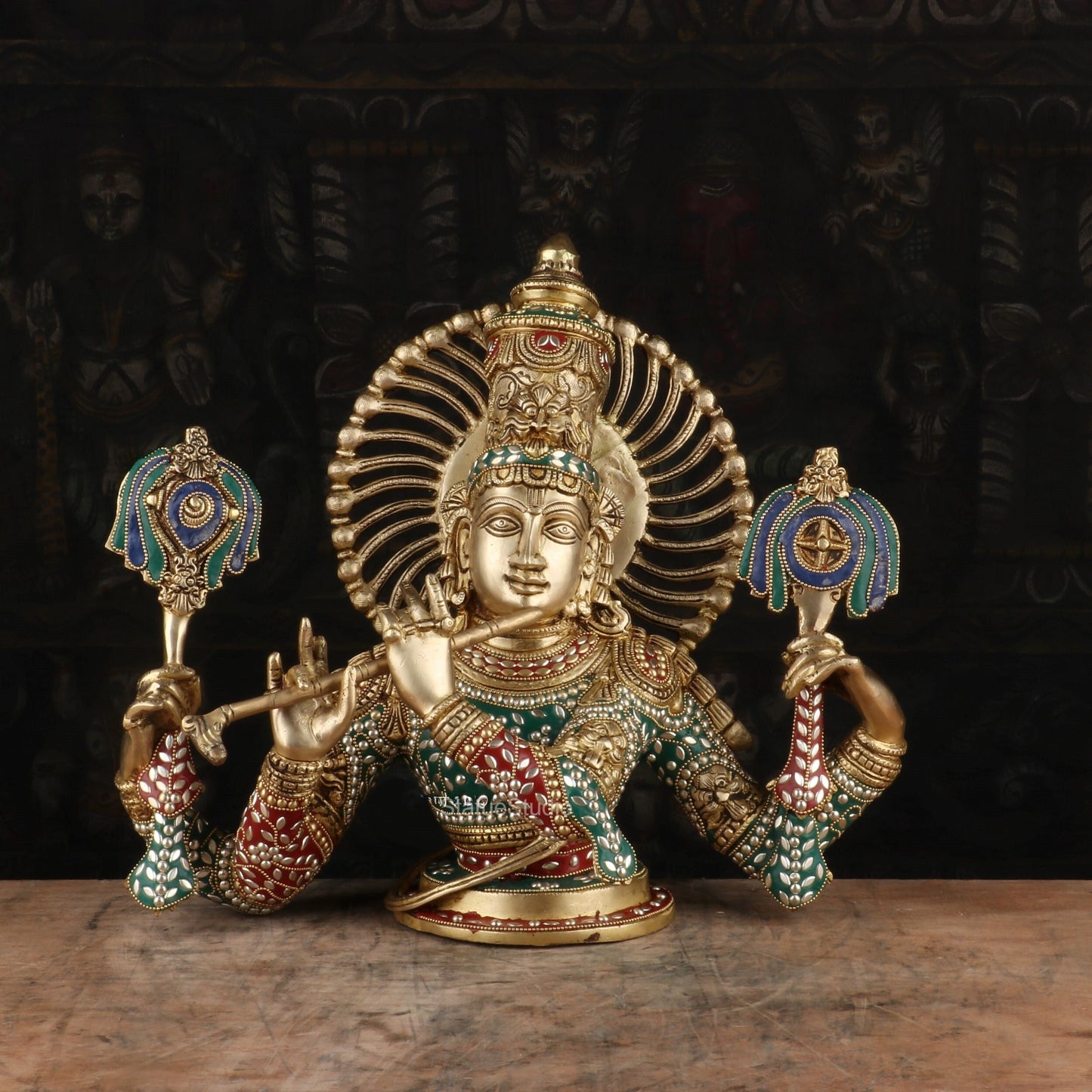 Brass Krishna Bust Statue 1 Feet by StatueStudio