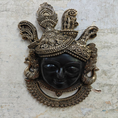 Brass Krishna Face Wall hanging Antique Finish For Home Decor 18" by vendor-unknown - Hindu Gods