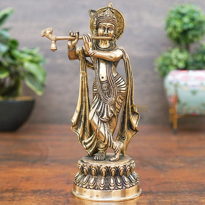 Brass Krishna Idol 10" by StatueStudio by vendor-unknown - Hindu Gods