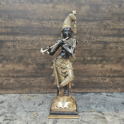 Brass Krishna Idol in Antique Black Finish 3 Feet by StatueStudio by vendor-unknown - Hindu Gods