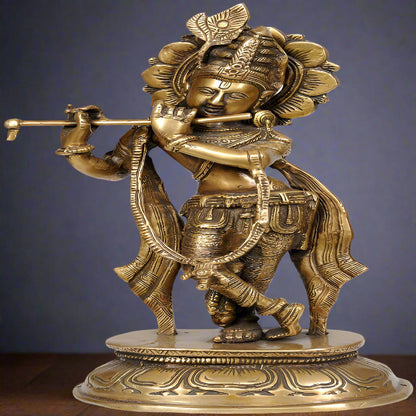 Brass Krishna Statue 11 Inch by vendor-unknown - Hindu Gods