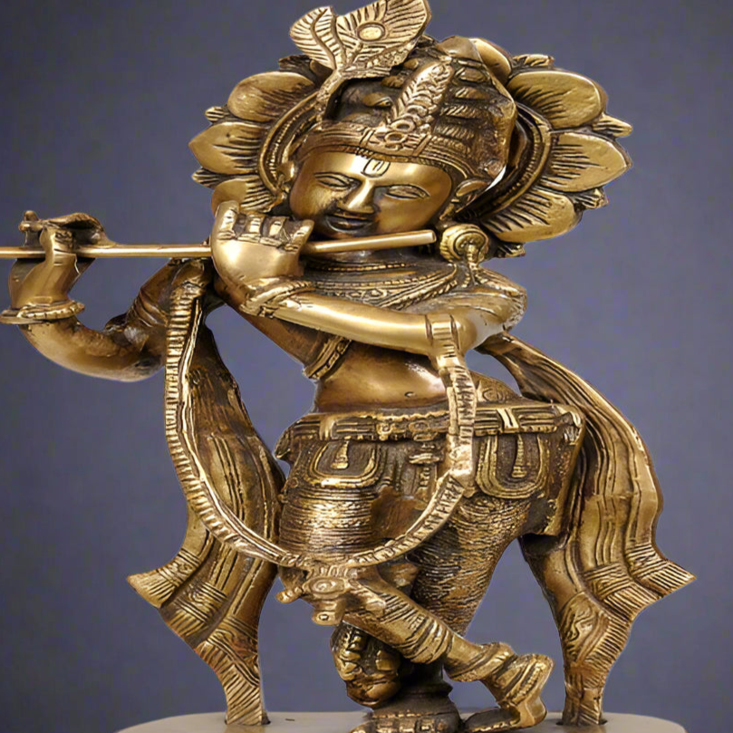 Brass Krishna Statue 11 Inch