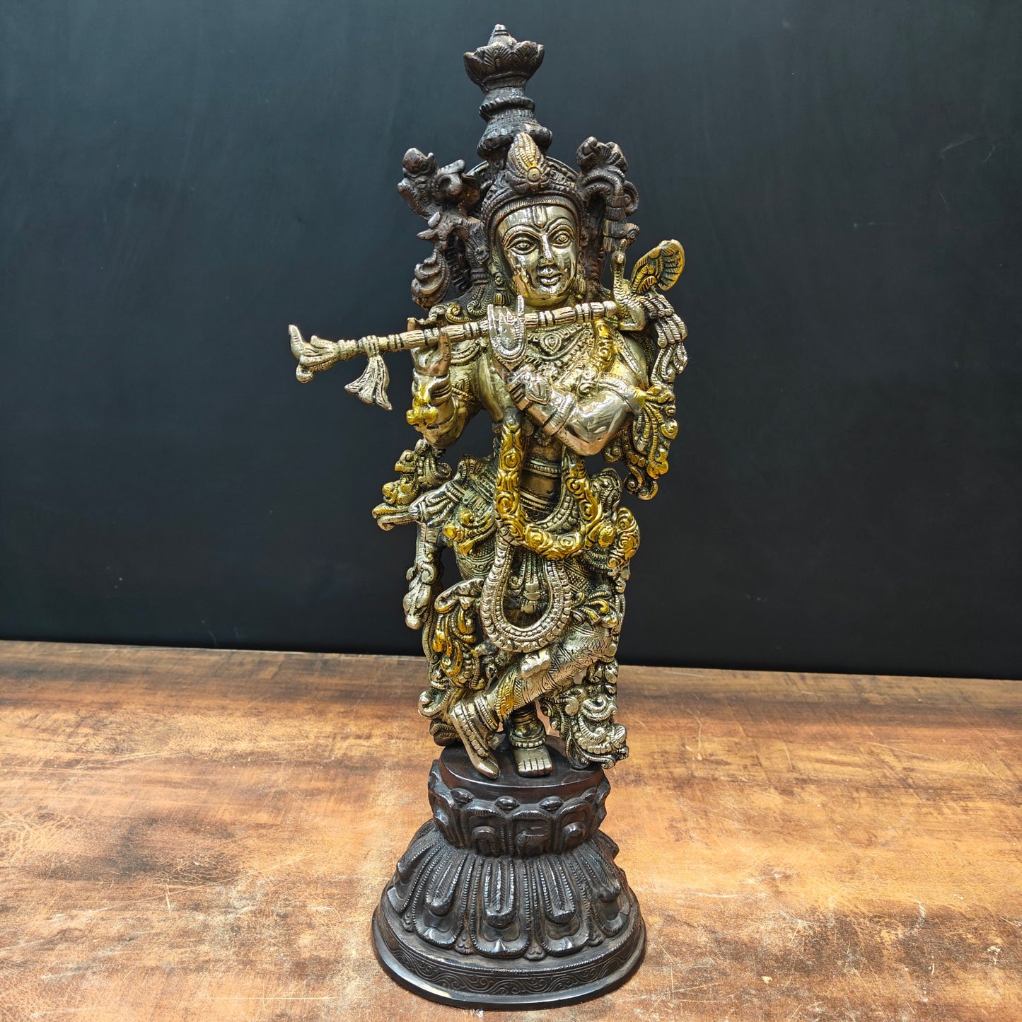 Brass Krishna Statue Antique Finish 20 Inches