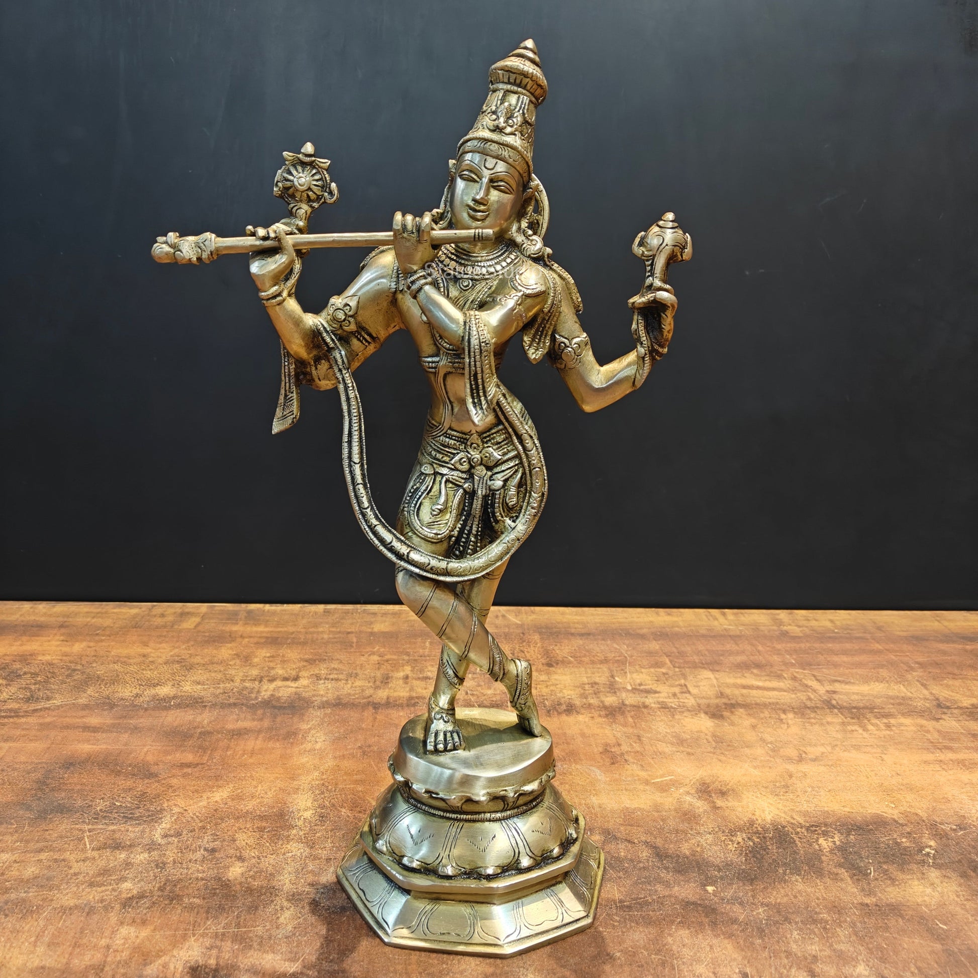 Brass Krishna Statue For Home Decor 1.5 Feet - Eco-friendly - Sama Homes