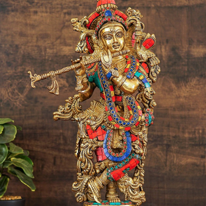Brass Krishna Idol with Flute 20" by StatueStudio by vendor-unknown - Hindu Gods (View 2)