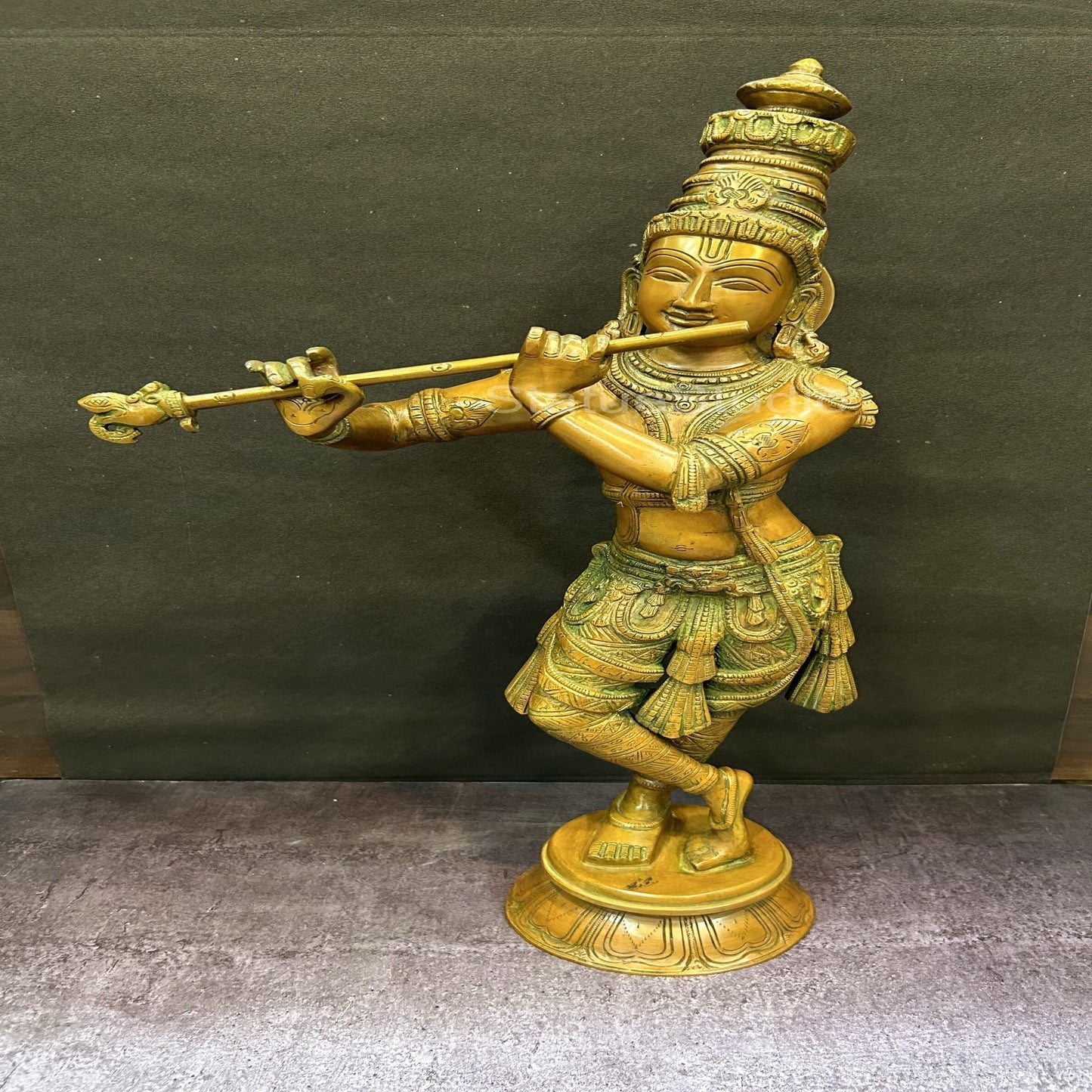 Brass Krishna Statue in Copper Patina Finish 2 Feet by StatueStudio
