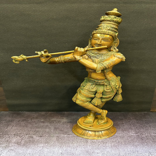 Brass Krishna Statue in Copper Patina Finish 2 Feet by StatueStudio