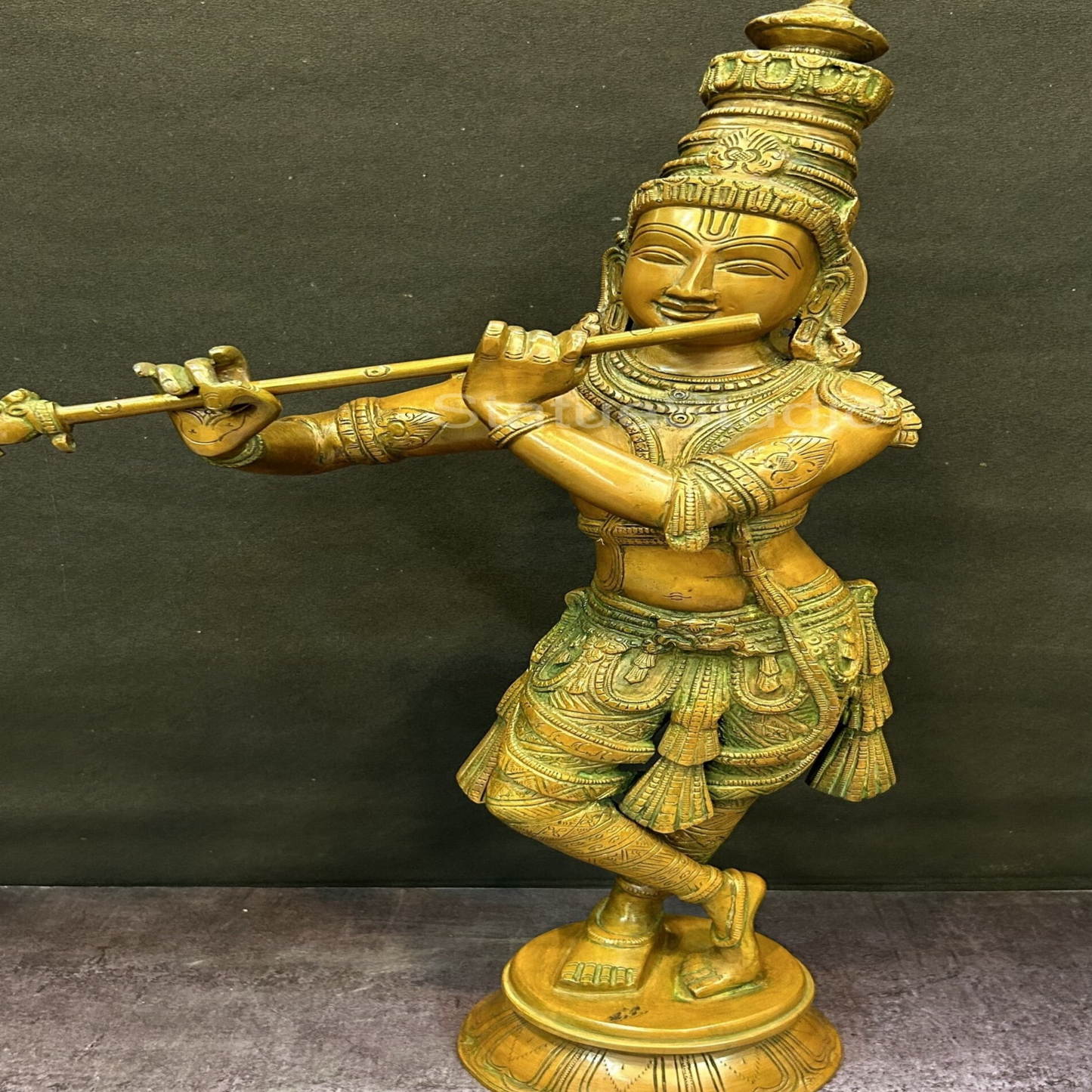 Brass Krishna Statue in Copper Patina Finish 2 Feet by StatueStudio