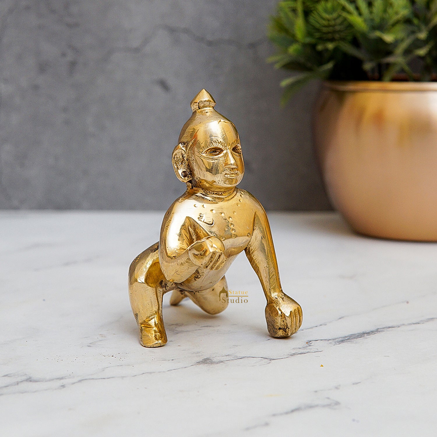 Brass Laddu Gopal Krishna Idol 4 Inch - Eco-friendly - Sama Homes