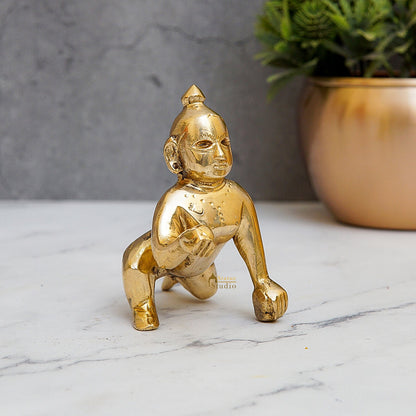 Brass Laddu Gopal Krishna Idol 4 Inch by vendor-unknown - Hindu Gods