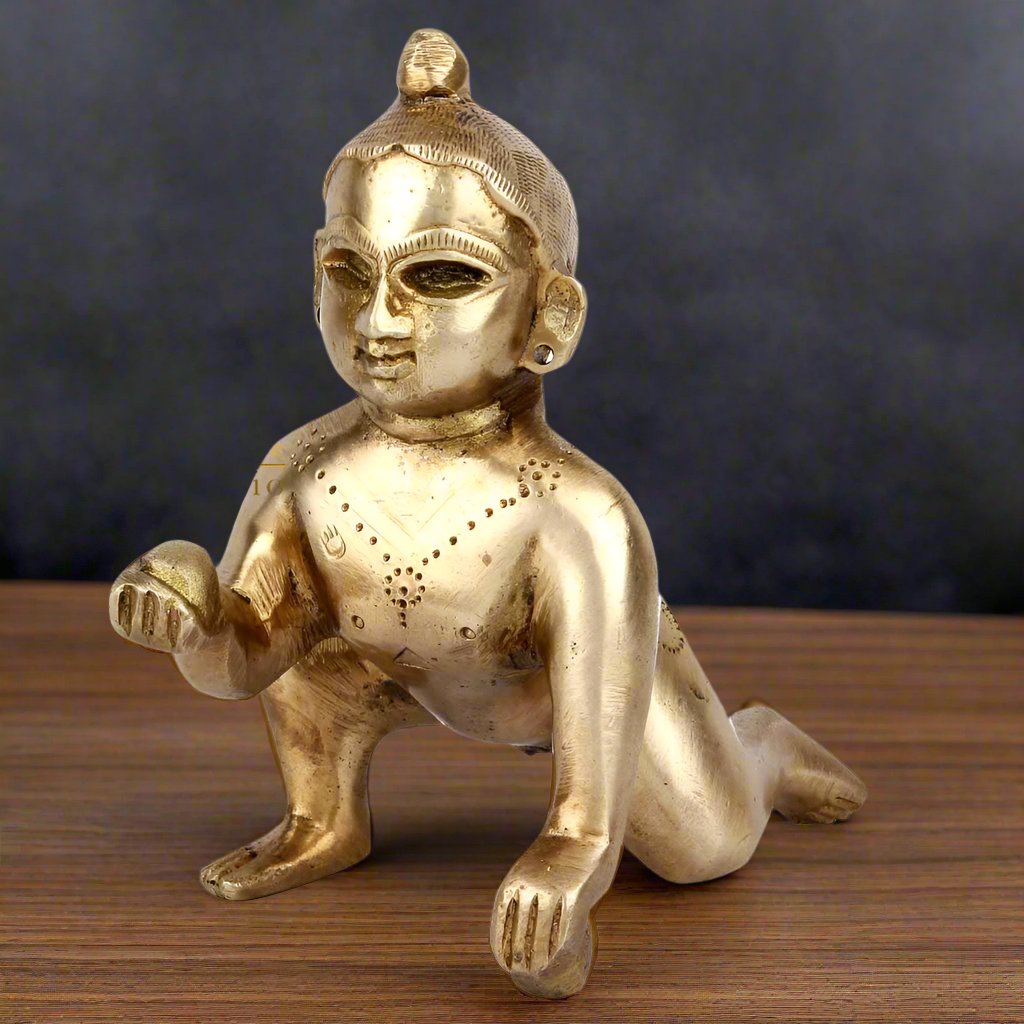 Brass Laddu Gopal Krishna Idol For Decor Showpiece 5 Inch