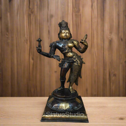 Brass Large Ardhanarishawar Idol Antique Finish For Home Decor 2 Feet by vendor-unknown - Hindu Gods