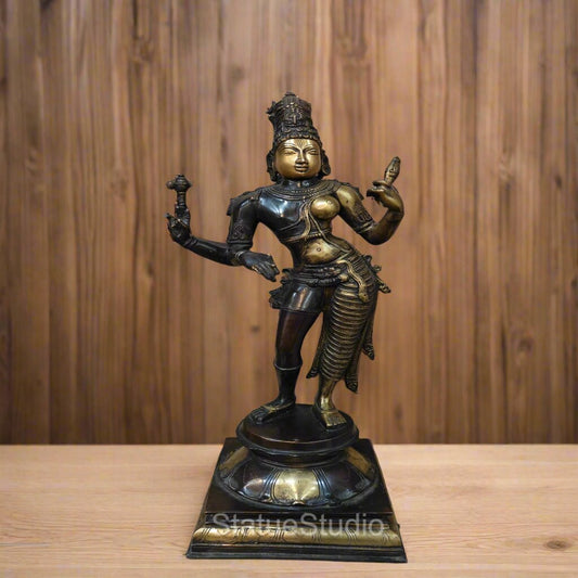 Brass Large Ardhanarishawar Idol Antique Finish For Home Decor 2 Feet