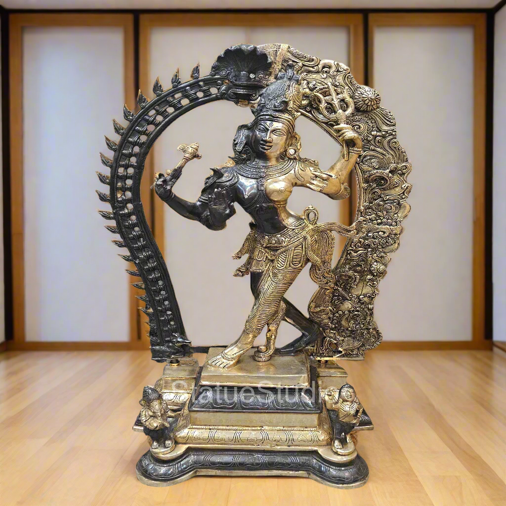 Brass Large Ardhanarishawar Shiva Statue Antique Finish For Home Decor 2.5 Feet